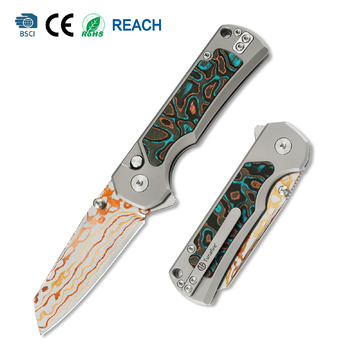Tunafire Knives GT-T0081 3.19''M390 Steel Blade Folding Pocket Knife Blue Carbon alloy + Inlaid carbon fiber Handle EDC Knife