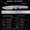 Tunafire GT-T0082 Knives| 3.15''|M390 Button Lock Folding Knife, Titanium Handle with Zirconium Inlay, Stonewashed Pocket Knife for EDC Tunafire GT-T0082 Knives| 3.15''|M390 Button Lock Folding Knife, Titanium Handle with Zirconium Inlay, Stonewashed Pocket Knife for EDC