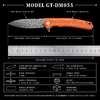 GT-DM055 Damascus folding knife with colorful G10 handle, 58-60HRC sharp hardness, lightweight 87g portable EDC pocket knife for daily carry, camping & outdoor use, comes with gift black box. GT-DM055 Damascus folding knife with colorful G10 handle, 58-60HRC sharp hardness, lightweight 87g portable EDC pocket knife for daily carry, camping & outdoor use, comes with gift black box.