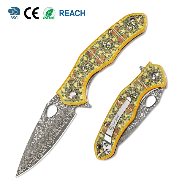 3D Print Aluminum Handle Damascus Steel Pocket Knife