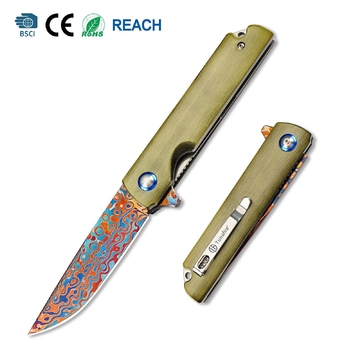 Premium Aviation Aluminum Handle Damascus Pocket Knife Outdoor Daily Carry Collection Knife