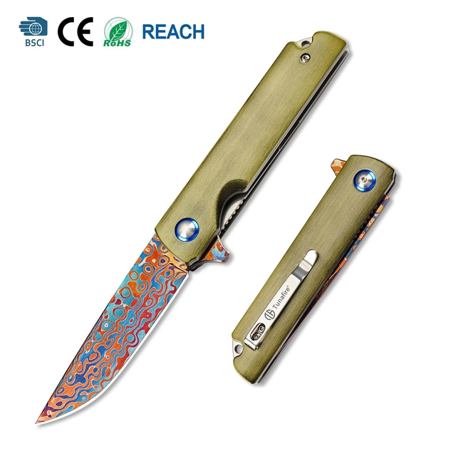 Premium Aviation Aluminum Handle Damascus Pocket Knife Outdoor Daily Carry Collection Knife