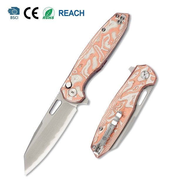 Tunafire GT-T0044-6 | 3.39"  Triple steel Blade | Fiberglass copper + aluminumHandle | Button Liner Lock | TUNAFIRE