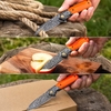 GT-DM050 Folding Knife, 3.31in Effective Cutting Edge Orange Bone Handle, 160g Lightweight Daily Carry Damascus Knife for Camping Hunting Gift GT-DM050 Folding Knife, 3.31in Effective Cutting Edge Orange Bone Handle, 160g Lightweight Daily Carry Damascus Knife for Camping Hunting Gift