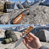 Premium GT-DM050 Damascus Steel EDC Pocket Folding Knife, 7.87 Inch Overall Length, Decorative Steel Pommel Shadow Wood Handle, Collection & Outdoor