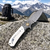 Tunafire FR-DM044-1 Knife Damascus Blade Cow bone Handle with Pocket Clip Outdoor EDC Knives