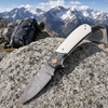 Tunafire FR-DM044-1 Knife Damascus Blade Cow bone Handle with Pocket Clip Outdoor EDC Knives
