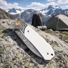 Tunafire FR-DM044-1 Knife Damascus Blade Cow bone Handle with Pocket Clip Outdoor EDC Knives