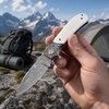 Tunafire FR-DM044-1 Knife Damascus Blade Cow bone Handle with Pocket Clip Outdoor EDC Knives