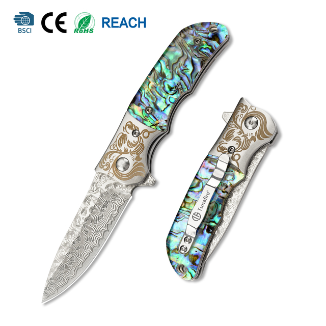 Tunafire knife Premium Damascus Steel Pocket Folding Knife GT-DC377 Ball Bearing for Collection & EDC