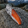 Tunafire GT-DM003 Knife 76-layer Damascus steel blade Walnut wood + CNC engraved steel tip Handle Ball bearing Flipper Knife Tunafire GT-DM003 Knife 76-layer Damascus steel blade Walnut wood + CNC engraved steel tip Handle Ball bearing Flipper Knife