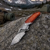 Tunafire GT-DM003 Knife 76-layer Damascus steel blade Walnut wood + CNC engraved steel tip Handle Ball bearing Flipper Knife Tunafire GT-DM003 Knife 76-layer Damascus steel blade Walnut wood + CNC engraved steel tip Handle Ball bearing Flipper Knife