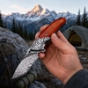 Tunafire GT-DM003 Knife 76-layer Damascus steel blade Walnut wood + CNC engraved steel tip Handle Ball bearing Flipper Knife Tunafire GT-DM003 Knife 76-layer Damascus steel blade Walnut wood + CNC engraved steel tip Handle Ball bearing Flipper Knife