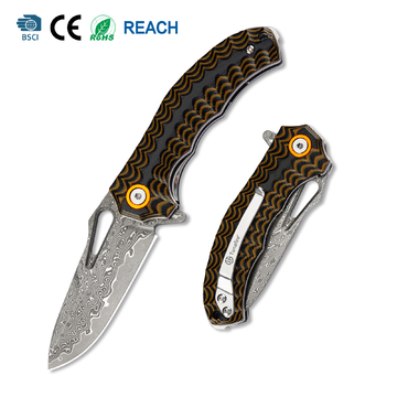 Tunafire Knife GT-DM021 2.68”Damascus steel Knife Brown Two Color G10 Handle Portable Outdoor Camping Survival Tool