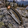 GT-DM021 compact Damascus folding knife with stylish two-tone G10 handle, smooth ball bearing pivot & 59-60HRC sharp blade. 110g lightweight mini EDC knife for daily carry, camping & collection, retail black gift box included.