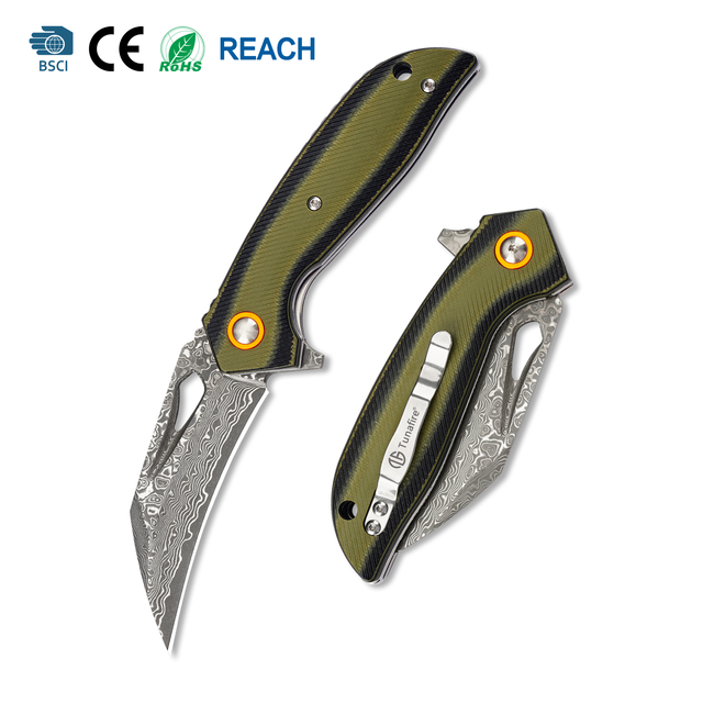 Tunafire Portable Camping Hiking Flipper Knife G10 Handle Pocket Knife Outdoor Surivival Tool  GT-989