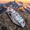 Tunafire Folding Knife 3" Damascus steel Blade Colored Beads Handle Knife Outdoor EDC Tool