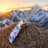 Tunafire Folding Knife 3" Damascus steel Blade Colored Beads Handle Knife Outdoor EDC Tool