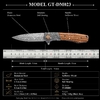 Tunafire knife GT-DM023 Collectible Damascus Pocket Knife, Ball Bearing Pivot, Natural Zebrawood Handle for Daily Carry Tunafire knife GT-DM023 Collectible Damascus Pocket Knife, Ball Bearing Pivot, Natural Zebrawood Handle for Daily Carry