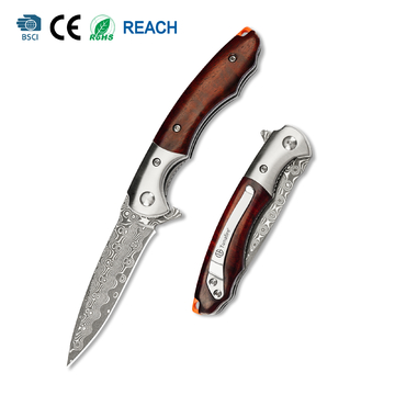 Tunafire GT-DM014 76-Layer Damascus Steel Folding Knife, Ball Bearing Pocket Knife with Steel Blade Head & Rosewood Handle