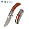 GT-DM029 Damascus Steel Folding Knife, Rosewood Handle Ball Bearing EDC Pocket Knife Tunafire