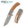 Ball Bearing Damascus Pocket Knife GT-DM029, Zebra Wood Handle Outdoor Carry Knife Tunafire GT-DM029 Ball Bearing Damascus Pocket Knife GT-DM029, Zebra Wood Handle Outdoor Carry Knife Tunafire GT-DM029