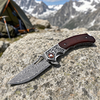 GT-DM029 Damascus Steel Folding Knife, Rosewood Handle Ball Bearing EDC Pocket Knife Tunafire