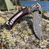 GT-DM029 Damascus Steel Folding Knife, Rosewood Handle Ball Bearing EDC Pocket Knife Tunafire