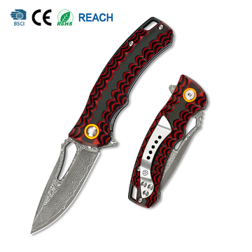 Ball Bearing Folding Pocket Knife GT-DM027, 58-59HRC Damascus Steel EDC Knife Tunafire
