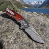 Premium Damascus Folding Pocket Knife GT-DM002, Carved Steel Bolster Desert Ironwood Handle, Smooth Ball Bearing Pivot Premium Damascus Folding Pocket Knife GT-DM002, Carved Steel Bolster Desert Ironwood Handle, Smooth Ball Bearing Pivot