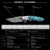 GT-DM002 Unique Damascus Steel Folding Knife, Engraved Steel Head, Iridescent Colored Shell Handle for Display & Carry Tunafire Knife