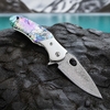 Tunafire Survival EDC Flipper Knife GT-BS305, Damascus Blade with Colored Shell Handle for Outdoor Adventure