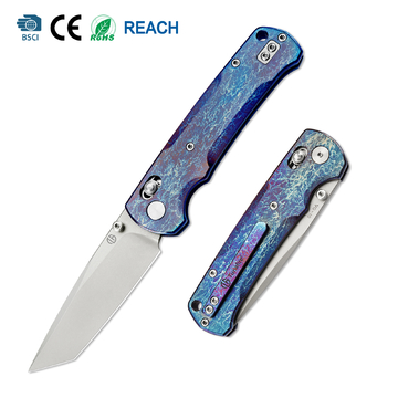 Tunafire Knife GT-T0039-1 VG-10 Steel Folding Knife, Puple Titanium Alloy Handle with Lightning Pattern, Ceramic Ball Bearing System EDC Pocket Knife