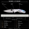 Tunafire Survival EDC Flipper Knife GT-BS305, Damascus Blade with Colored Shell Handle for Outdoor Adventure