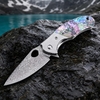 Tunafire Survival EDC Flipper Knife GT-BS305, Damascus Blade with Colored Shell Handle for Outdoor Adventure