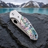 Tunafire Survival EDC Flipper Knife GT-BS305, Damascus Blade with Colored Shell Handle for Outdoor Adventure