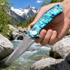 Tunafire GT-K4020 Ball Bearing Open Damascus Pocket Knife, VG10 Steel Core Colored Shell Handle Flipper Knife