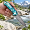 Tunafire GT-K4020 Ball Bearing Open Damascus Pocket Knife, VG10 Steel Core Colored Shell Handle Flipper Knife